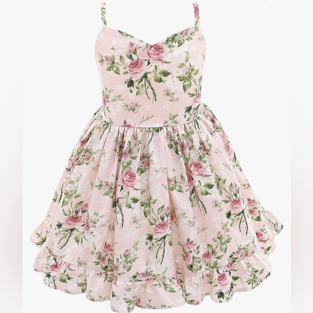 Girls size 7 light pink floral dress.